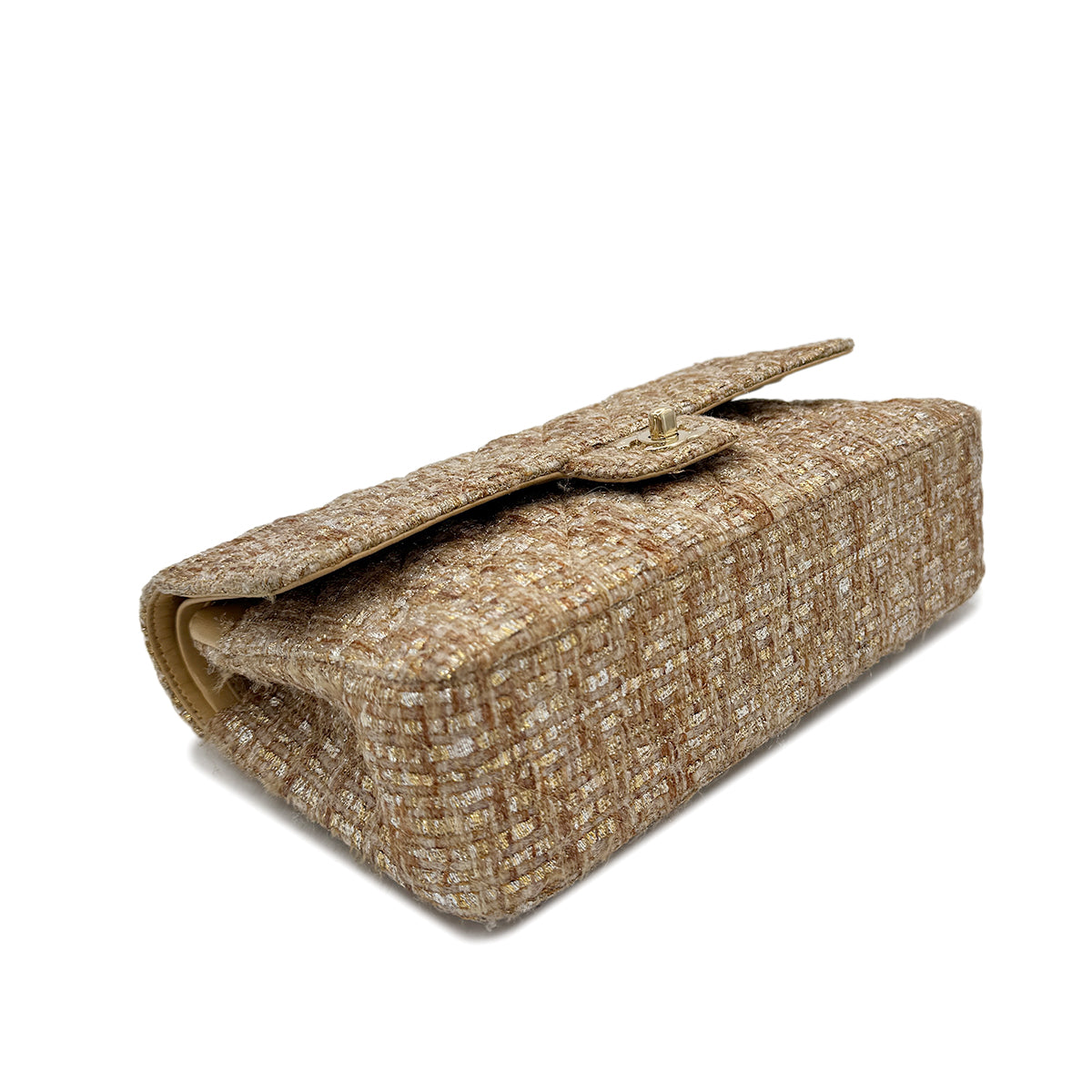 Luxury Promise Japan CHANEL VINTAGE CLASSIC FLAP MEDIUM CHAIN SHOULDER BAG GOLD TWEED 90302900