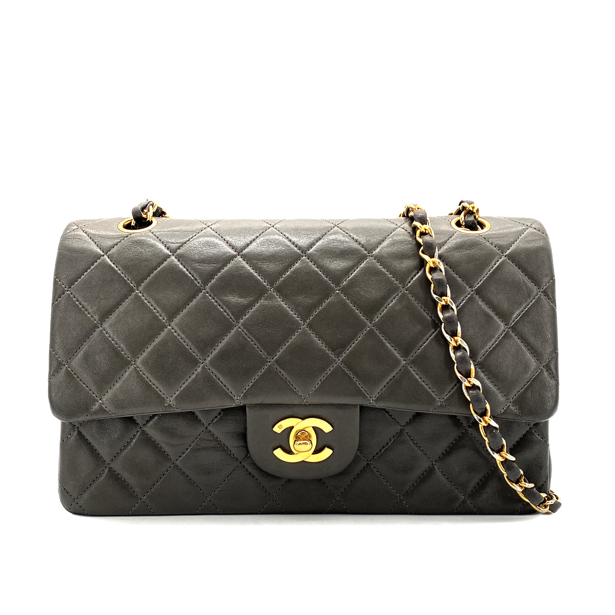 Luxury Promise Japan CHANEL VINTAGE CLASSIC FLAP MEDIUM CHAIN SHOULDER BAG GRAY LAMB SKIN 90270801