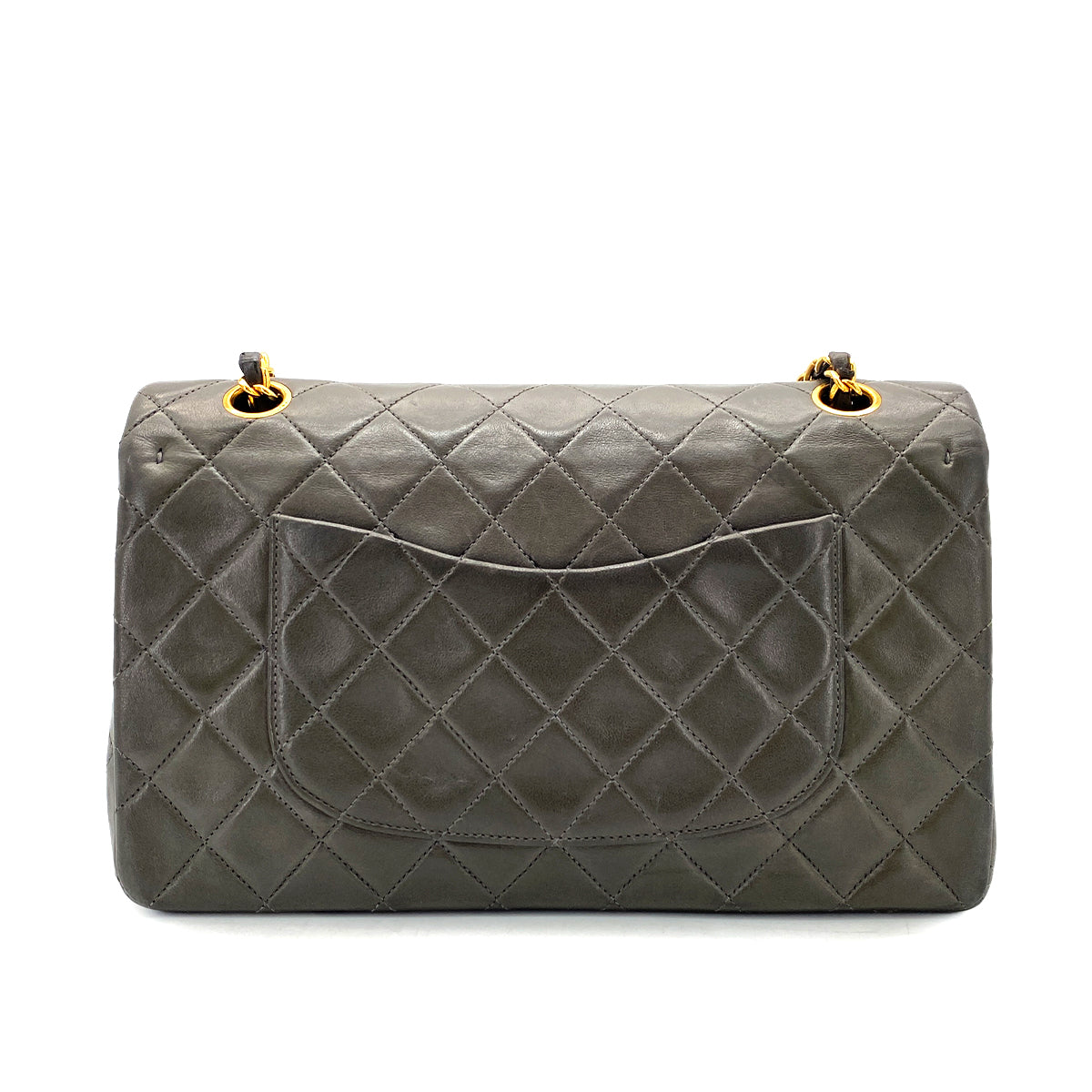 Luxury Promise Japan CHANEL VINTAGE CLASSIC FLAP MEDIUM CHAIN SHOULDER BAG GRAY LAMB SKIN 90270801