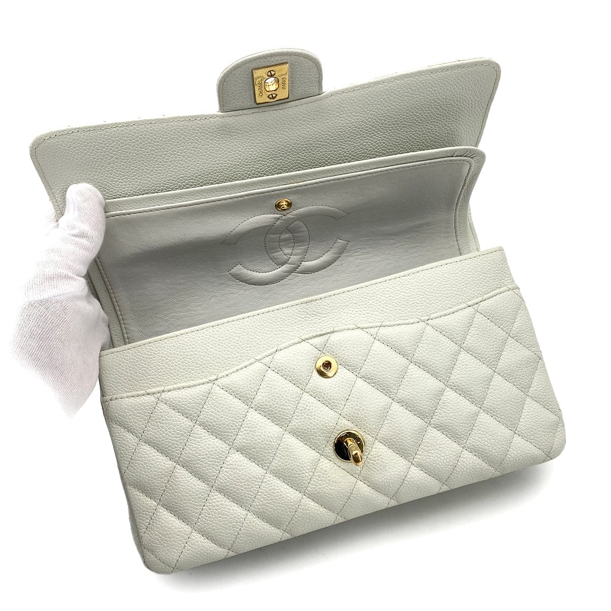 Luxury Promise Japan CHANEL VINTAGE CLASSIC FLAP MEDIUM CHAIN SHOULDER BAG LIGHT BLUE CAVIAR SKIN 90261587