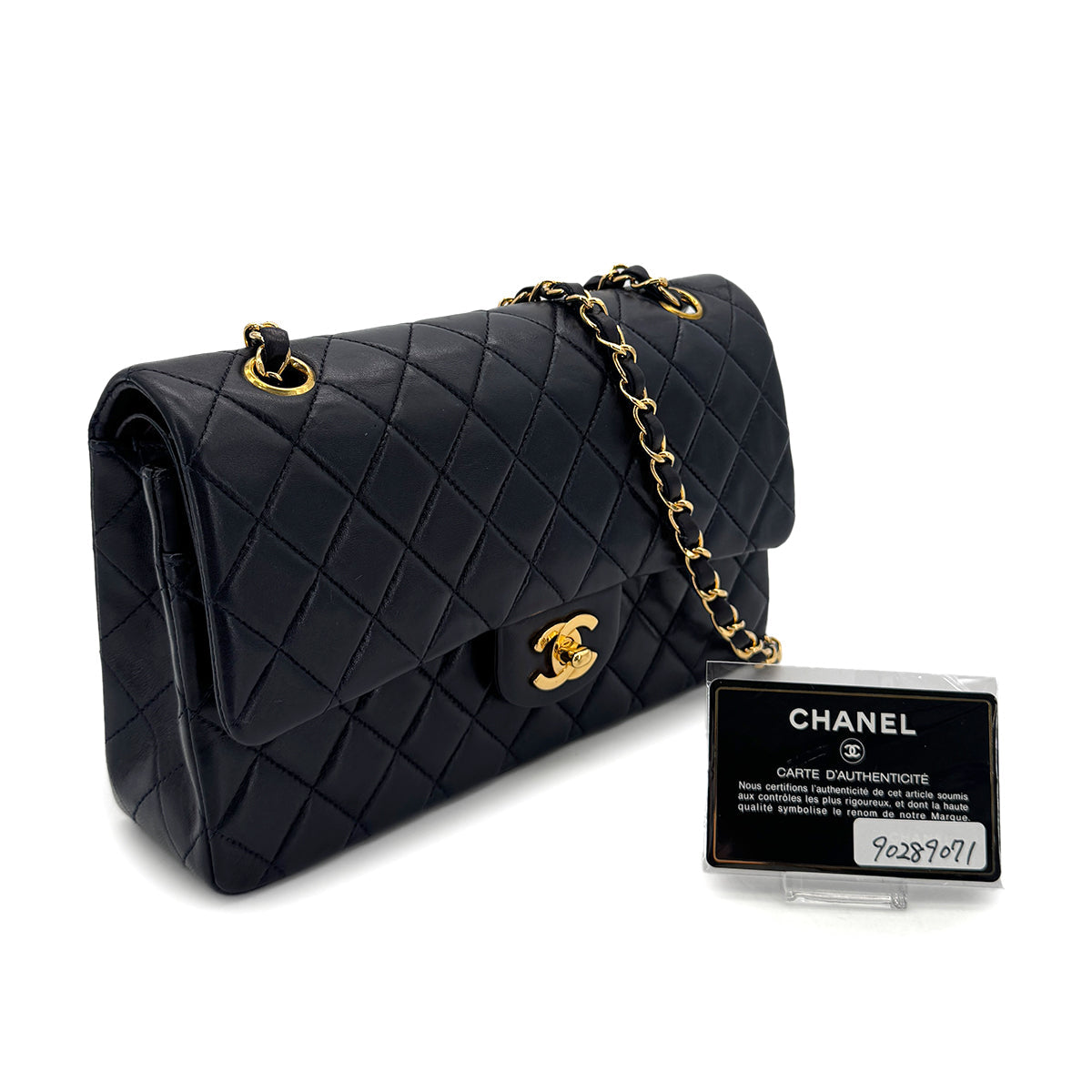 Luxury Promise Japan CHANEL VINTAGE CLASSIC FLAP MEDIUM CHAIN SHOULDER BAG NAVY LAMB SKIN 90289071