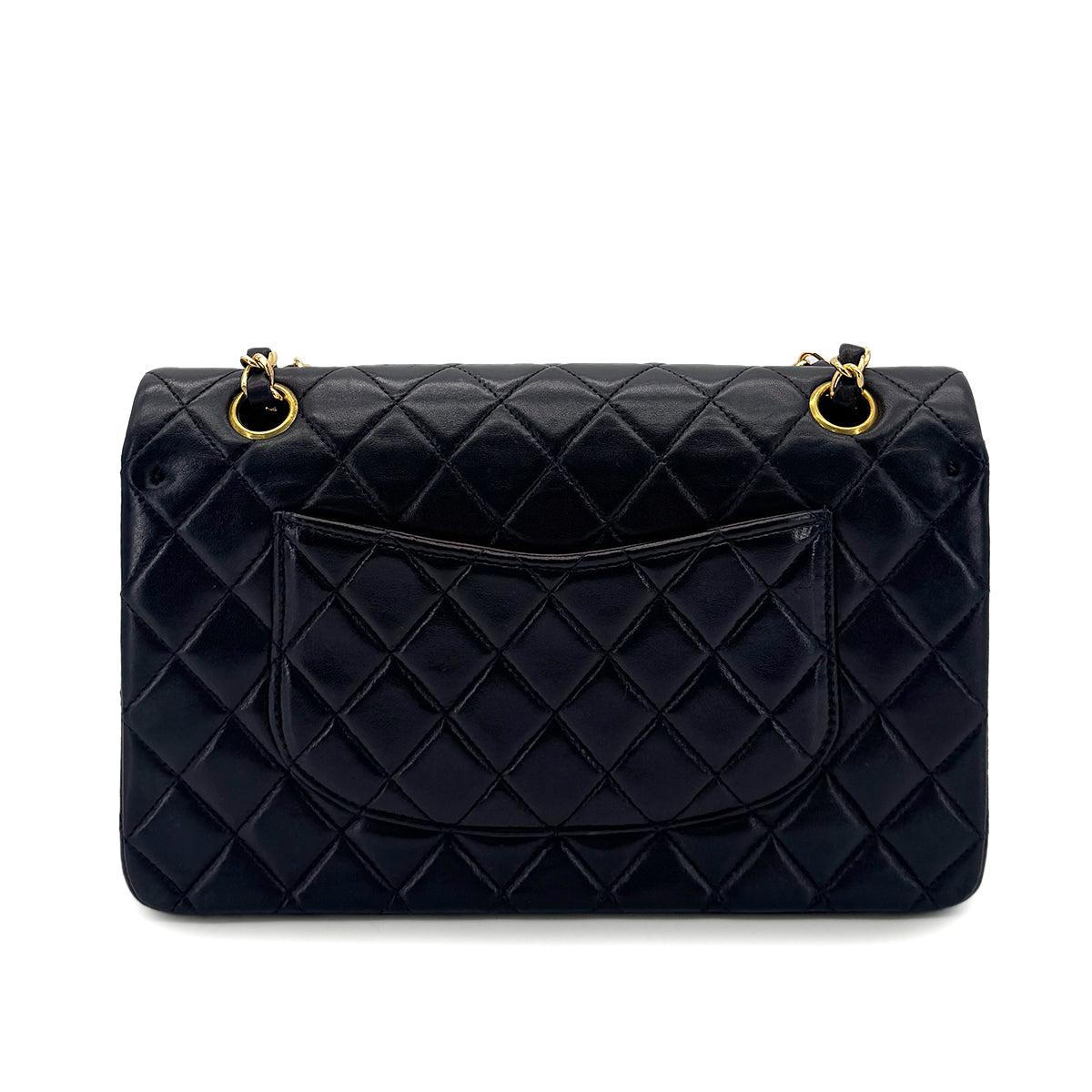 Luxury Promise Japan CHANEL VINTAGE CLASSIC FLAP MEDIUM CHAIN SHOULDER BAG NAVY LAMB SKIN 90289071