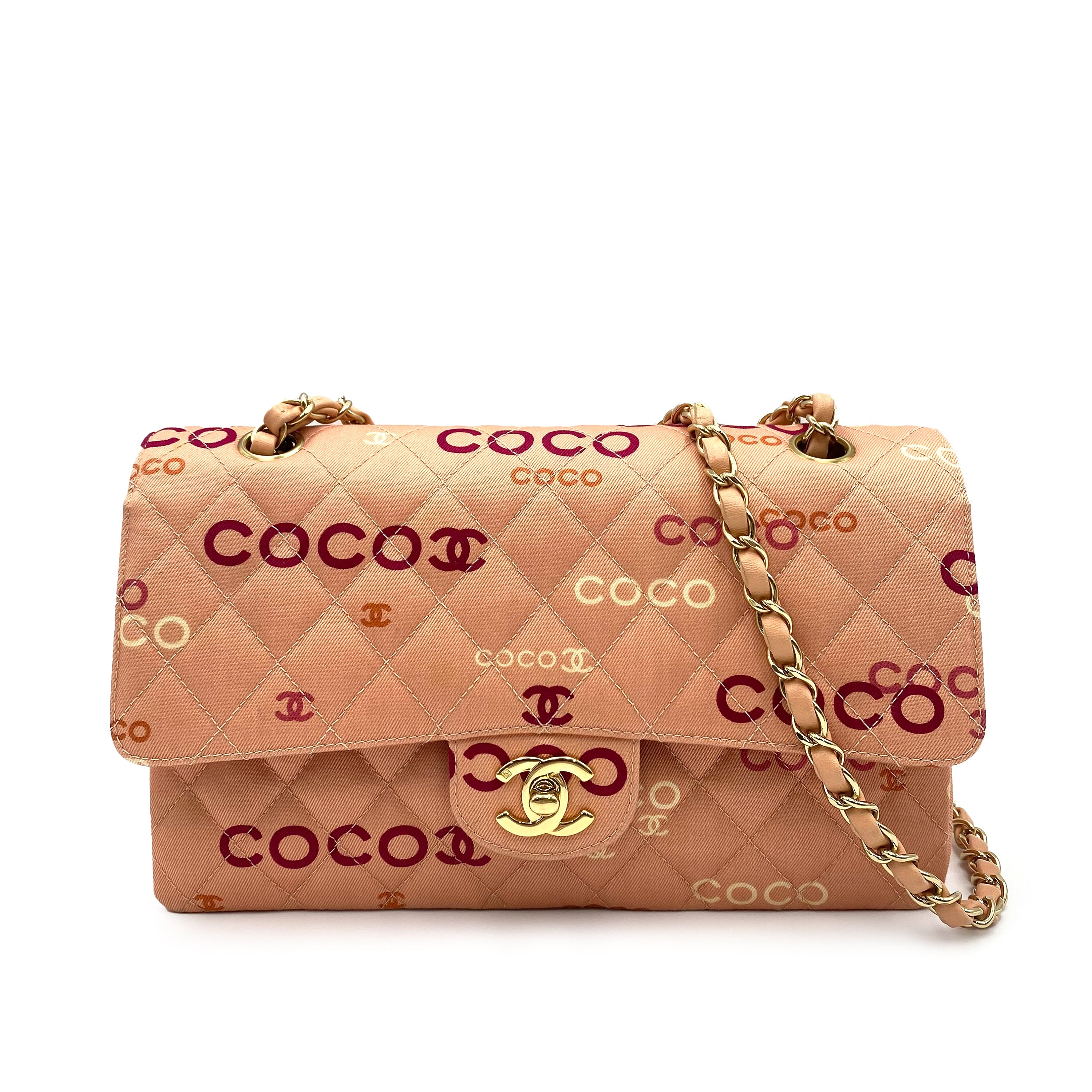 Luxury Promise Japan CHANEL VINTAGE CLASSIC FLAP MEDIUM CHAIN SHOULDER BAG PINK CANVAS 90232008