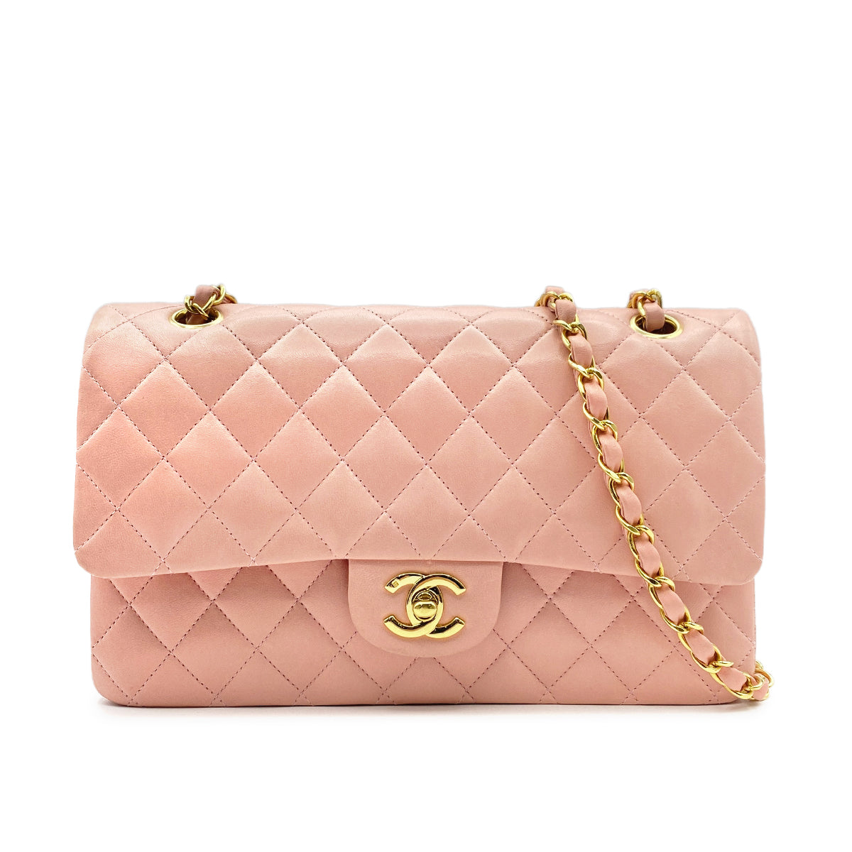 Luxury Promise Japan CHANEL VINTAGE CLASSIC FLAP MEDIUM CHAIN SHOULDER BAG PINK LAMB SKIN 90219906