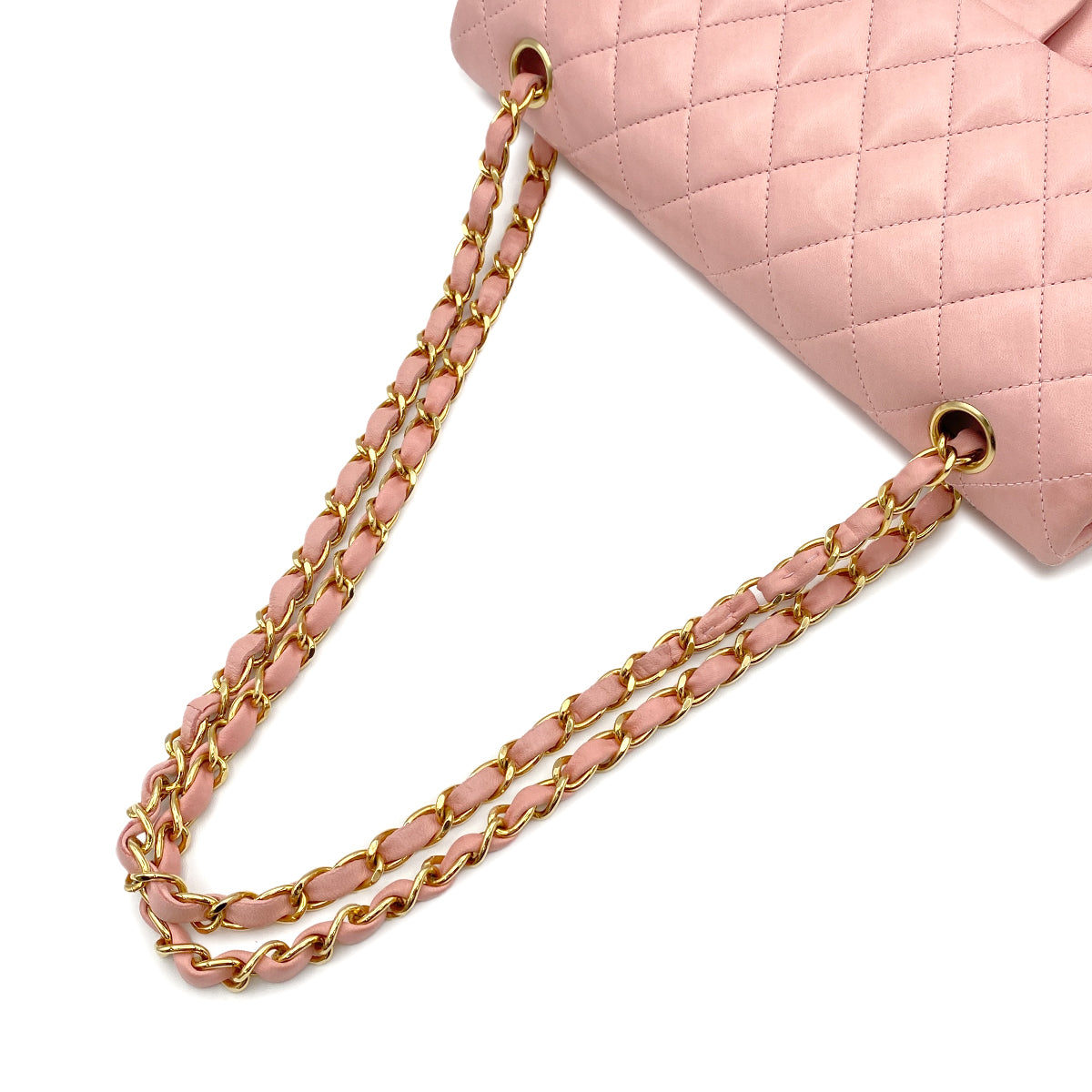 Luxury Promise Japan CHANEL VINTAGE CLASSIC FLAP MEDIUM CHAIN SHOULDER BAG PINK LAMB SKIN 90219906