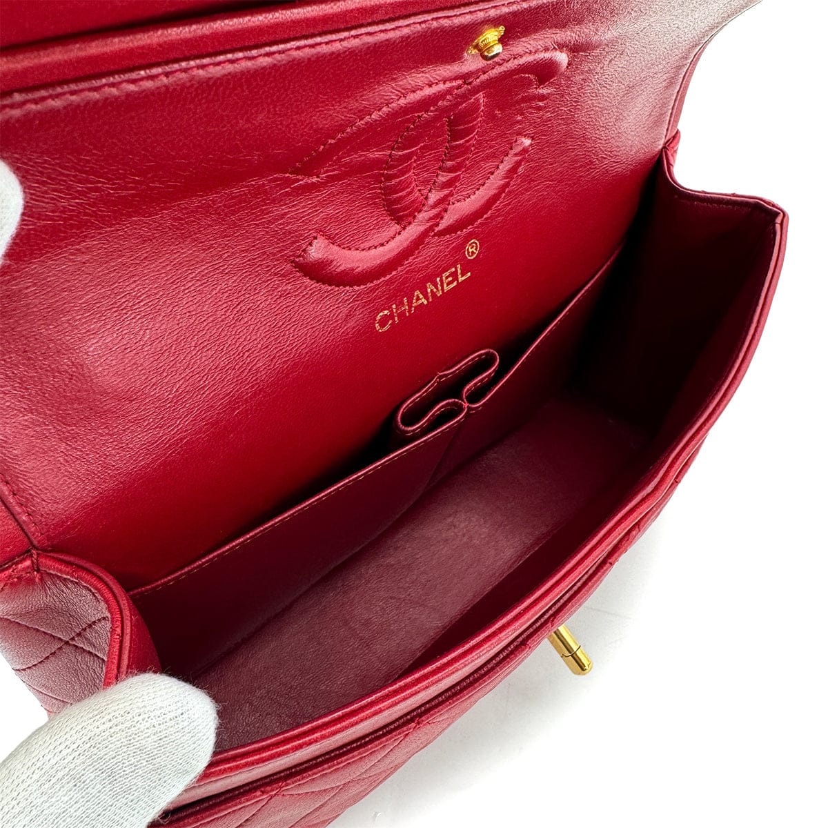 Luxury Promise Japan CHANEL VINTAGE CLASSIC FLAP MEDIUM CHAIN SHOULDER BAG RED LAMB SKIN 90291884