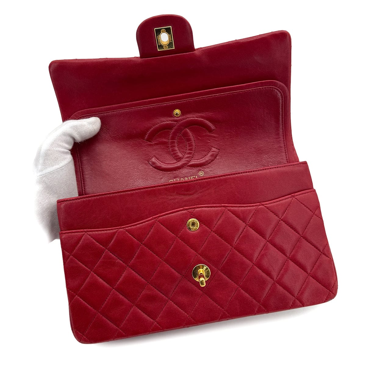 Luxury Promise Japan CHANEL VINTAGE CLASSIC FLAP MEDIUM CHAIN SHOULDER BAG RED LAMB SKIN 90291884