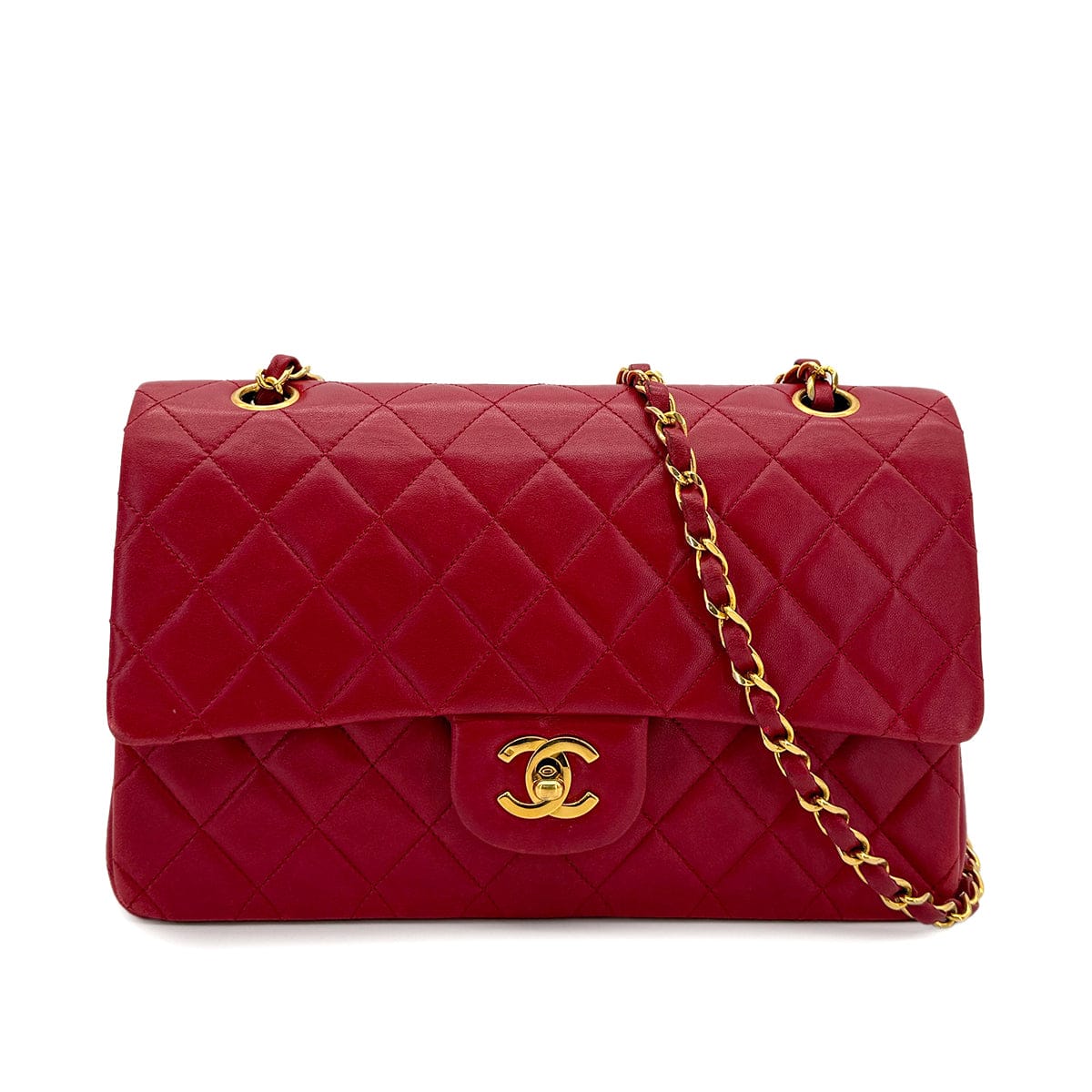 Luxury Promise Japan CHANEL VINTAGE CLASSIC FLAP MEDIUM CHAIN SHOULDER BAG RED LAMB SKIN 90291884