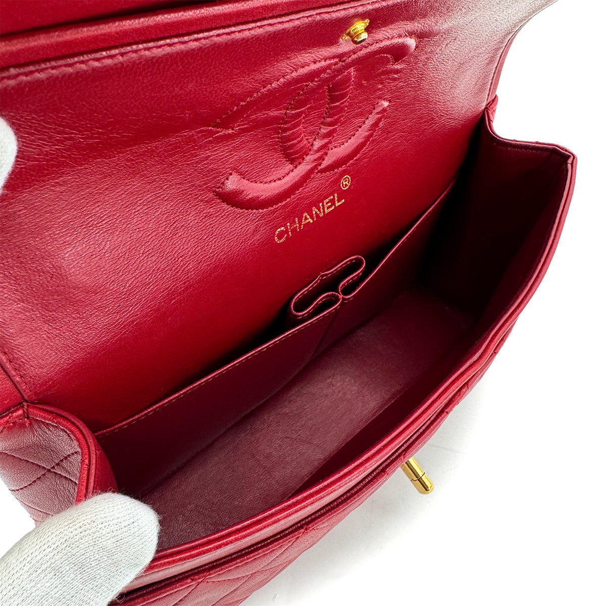 Luxury Promise Japan CHANEL VINTAGE CLASSIC FLAP MEDIUM CHAIN SHOULDER BAG RED LAMB SKIN 90291884