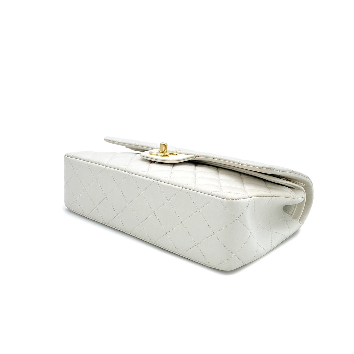 Luxury Promise Japan CHANEL VINTAGE CLASSIC FLAP MEDIUM CHAIN SHOULDER BAG WHITE LAMB SKIN 90299560