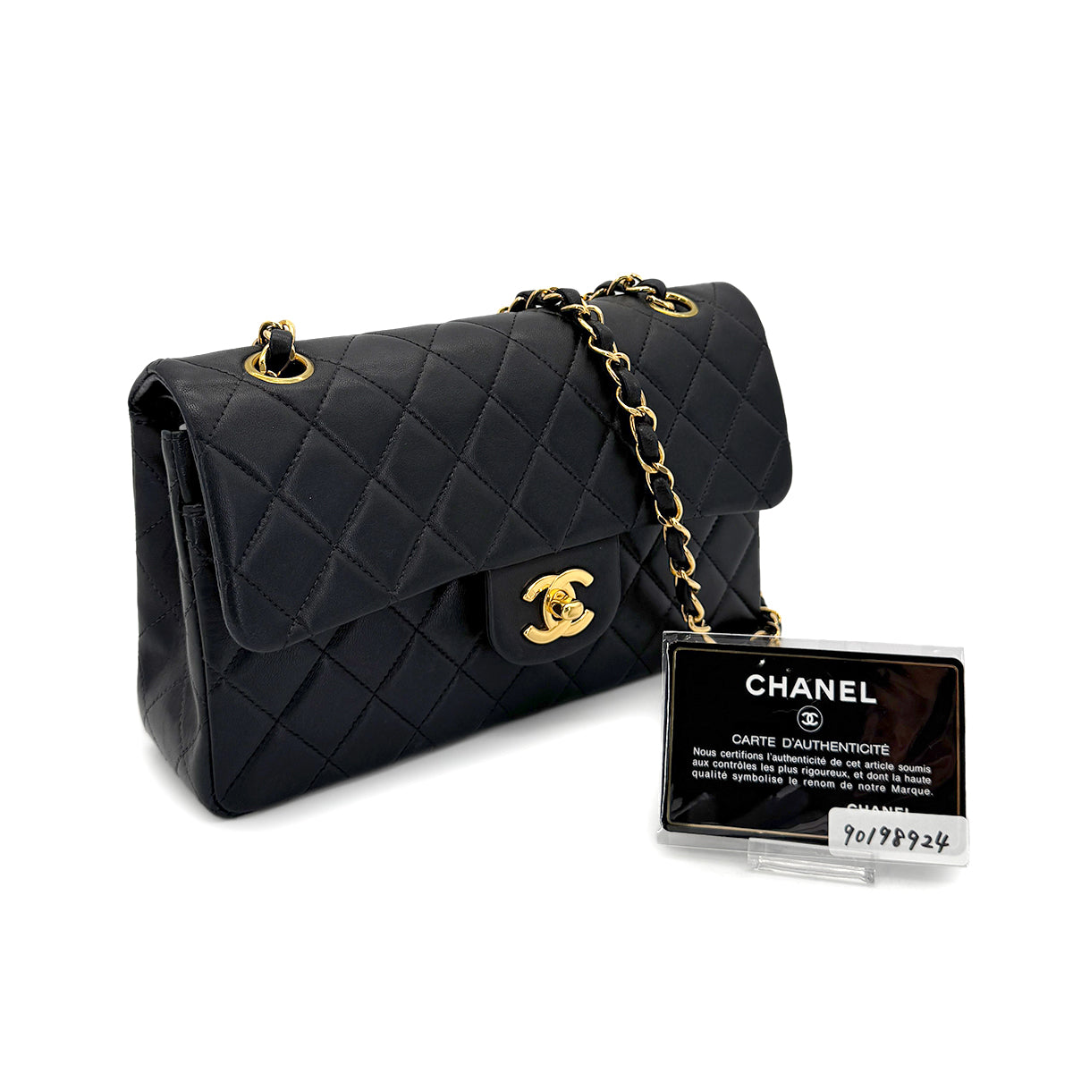 Luxury Promise Japan CHANEL VINTAGE CLASSIC FLAP SMALL CHAIN SHOULDER BAG BLACK LAMB SKIN 90198924