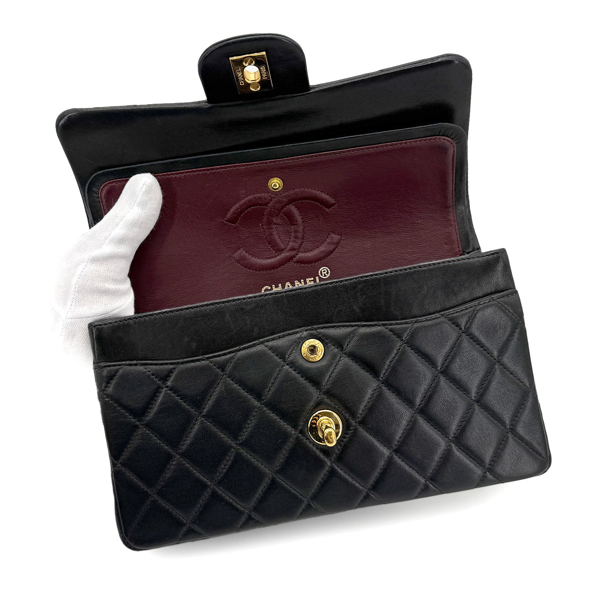 Luxury Promise Japan CHANEL VINTAGE CLASSIC FLAP SMALL CHAIN SHOULDER BAG BLACK LAMB SKIN 90198924