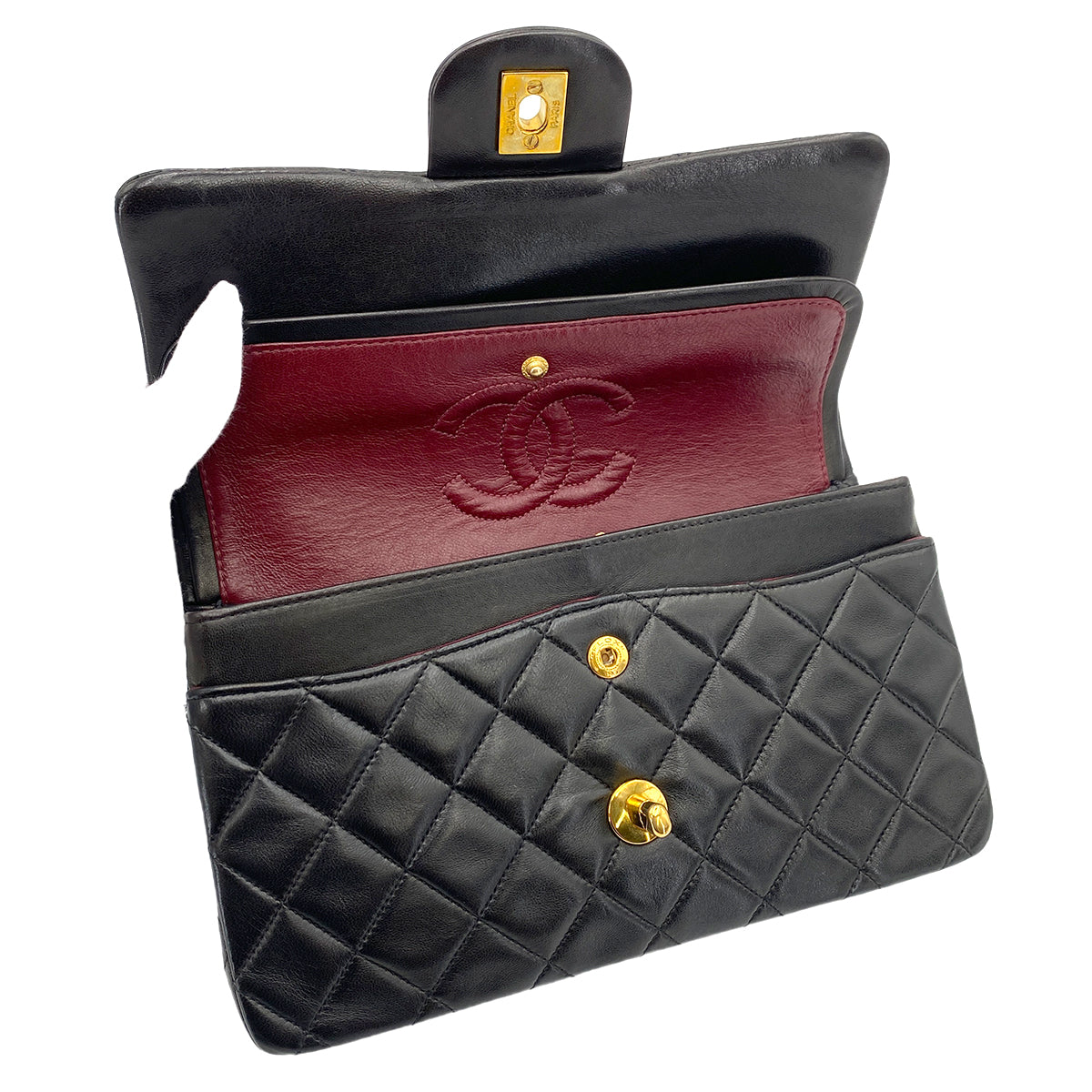 Luxury Promise Japan CHANEL VINTAGE CLASSIC FLAP SMALL CHAIN SHOULDER BAG BLACK LAMB SKIN 90241699