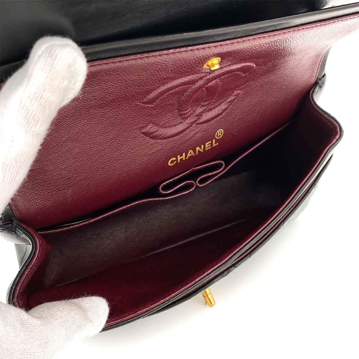Luxury Promise Japan CHANEL VINTAGE CLASSIC FLAP SMALL CHAIN SHOULDER BAG BLACK LAMB SKIN 90241705