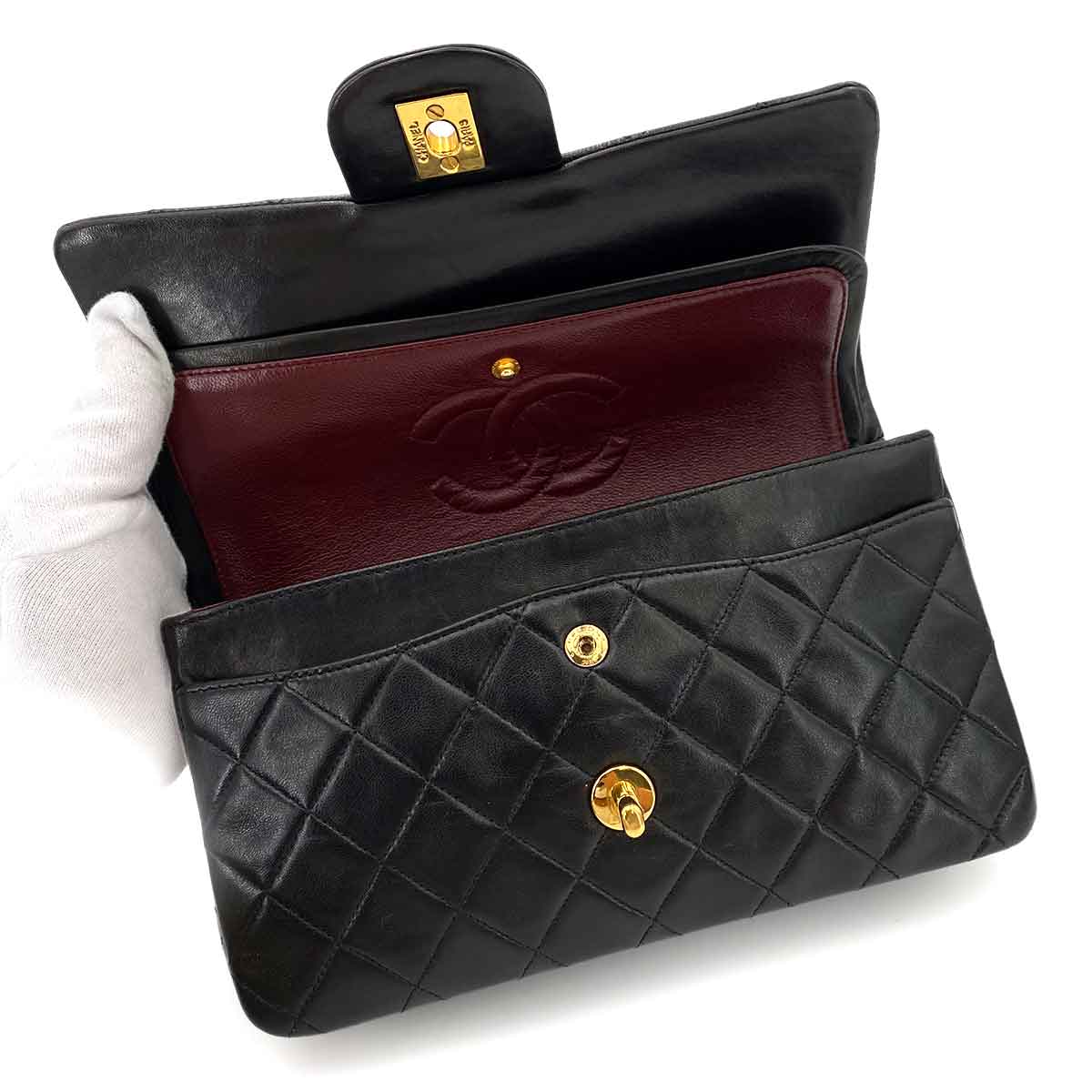 Luxury Promise Japan CHANEL VINTAGE CLASSIC FLAP SMALL CHAIN SHOULDER BAG BLACK LAMB SKIN 90241705