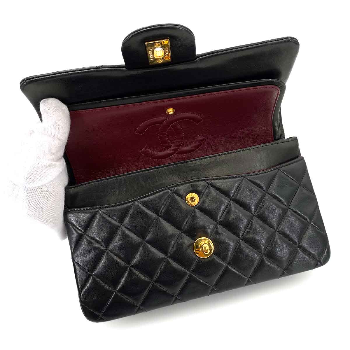 Luxury Promise Japan CHANEL VINTAGE CLASSIC FLAP SMALL CHAIN SHOULDER BAG BLACK LAMB SKIN 90242899