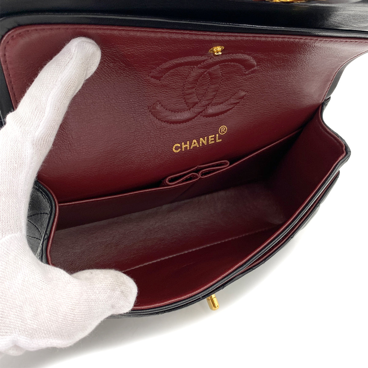 Luxury Promise Japan CHANEL VINTAGE CLASSIC FLAP SMALL CHAIN SHOULDER BAG BLACK LAMB SKIN 90248137