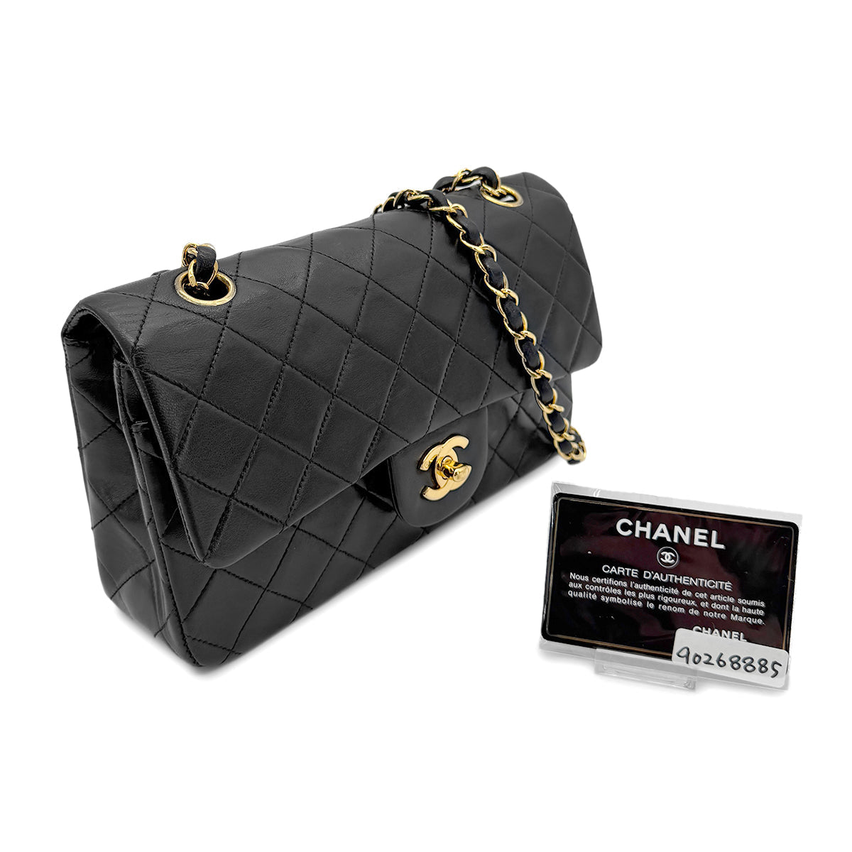 Luxury Promise Japan CHANEL VINTAGE CLASSIC FLAP SMALL CHAIN SHOULDER BAG BLACK LAMB SKIN 90268885