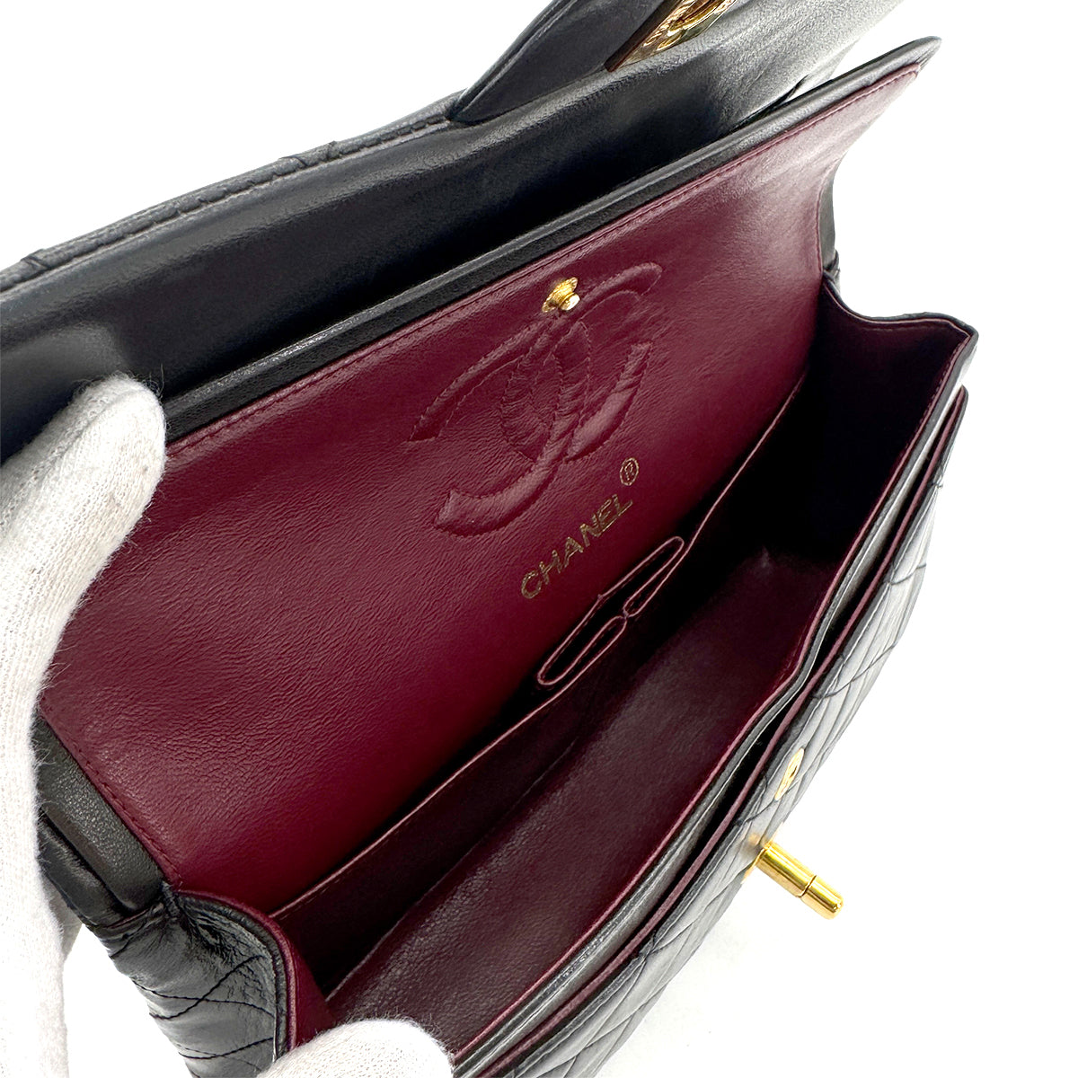 Luxury Promise Japan CHANEL VINTAGE CLASSIC FLAP SMALL CHAIN SHOULDER BAG BLACK LAMB SKIN 90269075