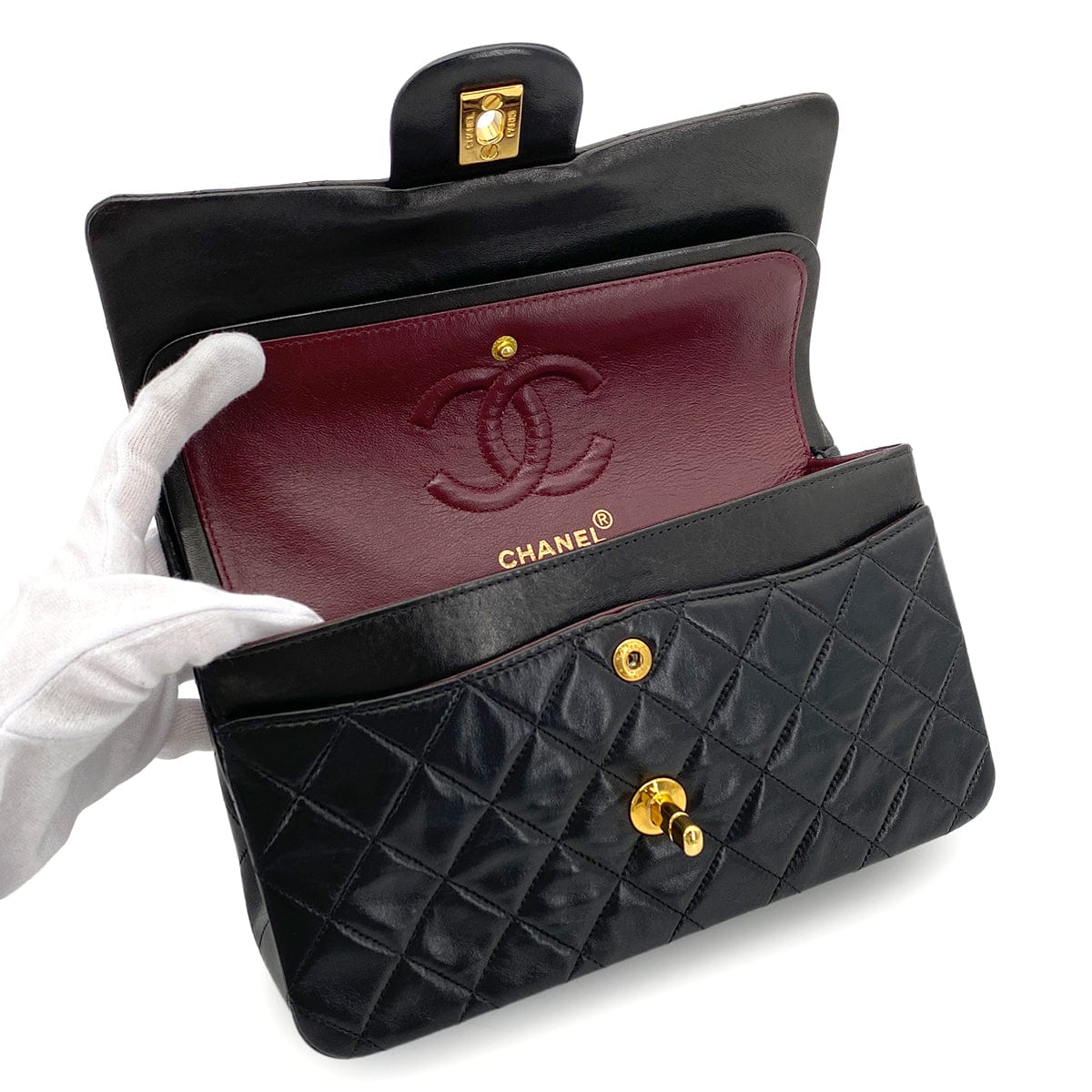 Luxury Promise Japan CHANEL VINTAGE CLASSIC FLAP SMALL CHAIN SHOULDER BAG BLACK LAMB SKIN 90273082