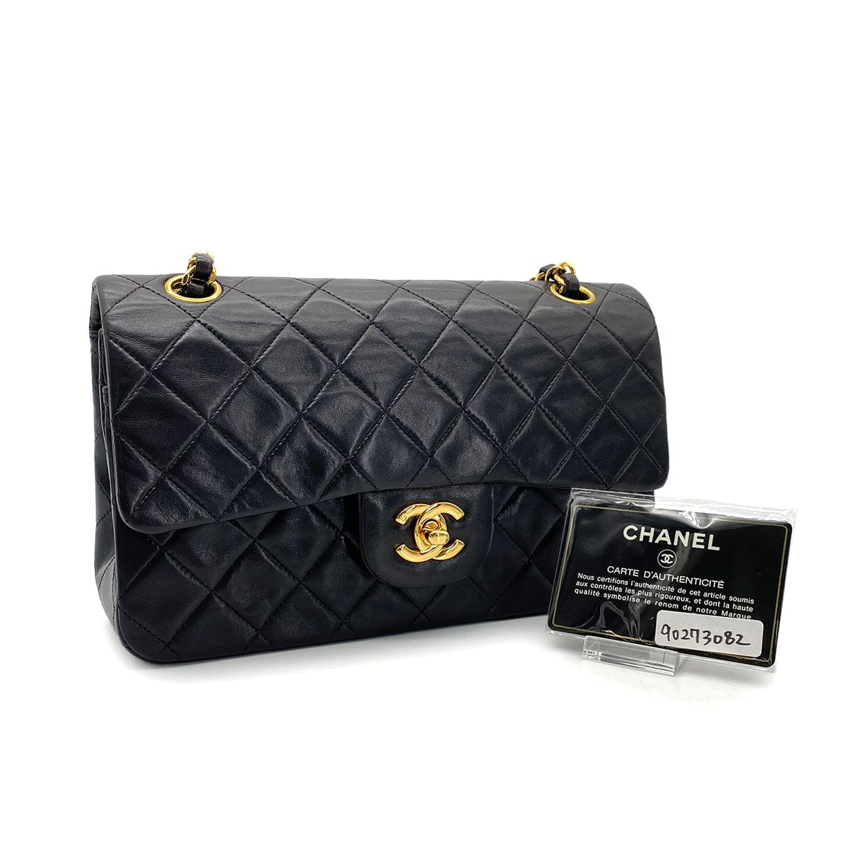 Luxury Promise Japan CHANEL VINTAGE CLASSIC FLAP SMALL CHAIN SHOULDER BAG BLACK LAMB SKIN 90273082