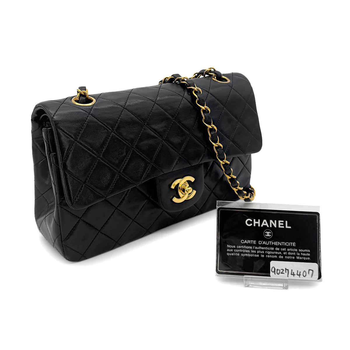 Luxury Promise Japan CHANEL VINTAGE CLASSIC FLAP SMALL CHAIN SHOULDER BAG BLACK LAMB SKIN 90274407