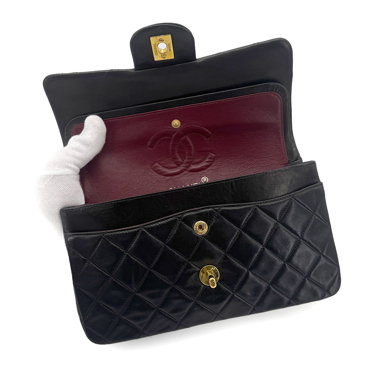 Luxury Promise Japan CHANEL VINTAGE CLASSIC FLAP SMALL CHAIN SHOULDER BAG BLACK LAMB SKIN 90274407