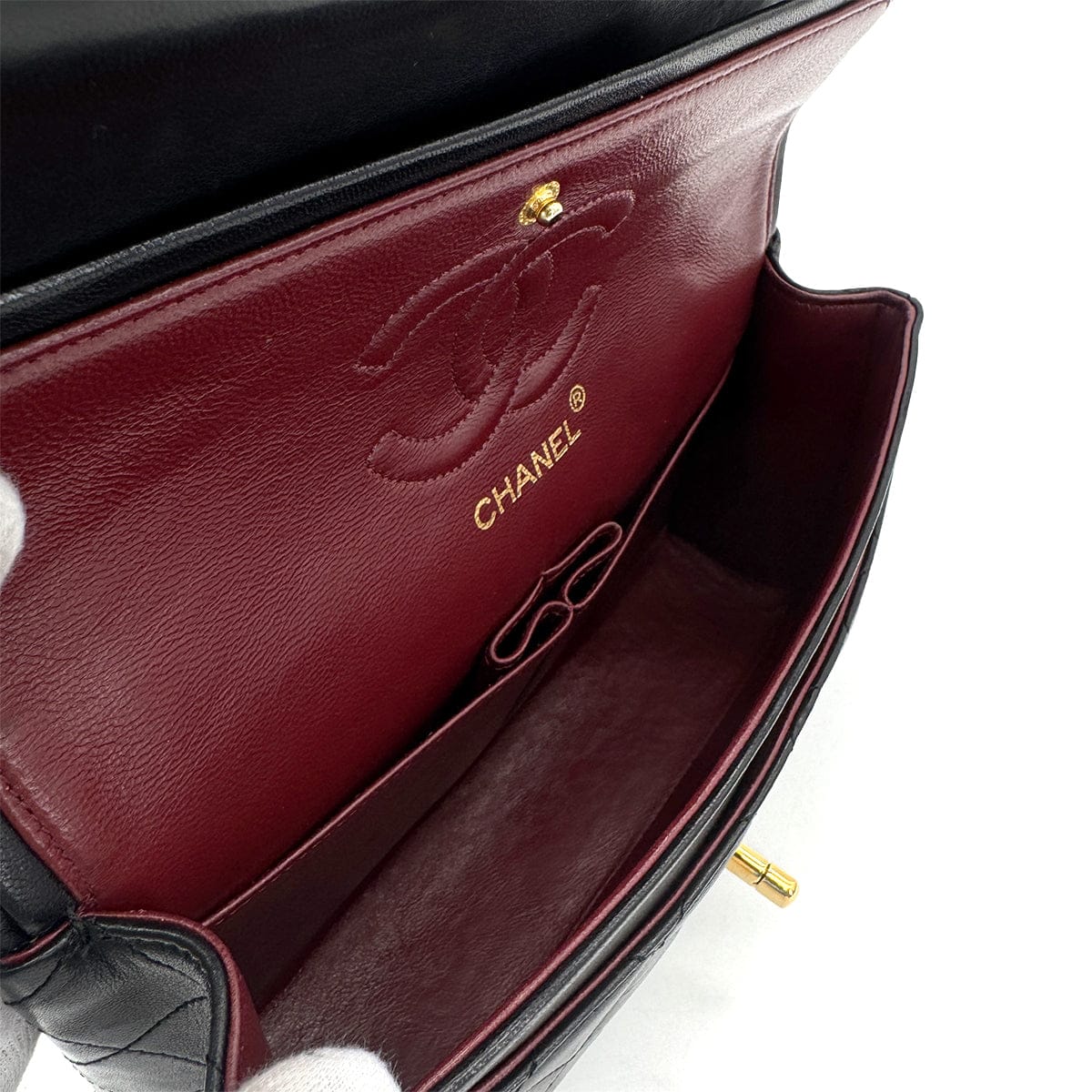 Luxury Promise Japan CHANEL VINTAGE CLASSIC FLAP SMALL CHAIN SHOULDER BAG BLACK LAMB SKIN 90285136