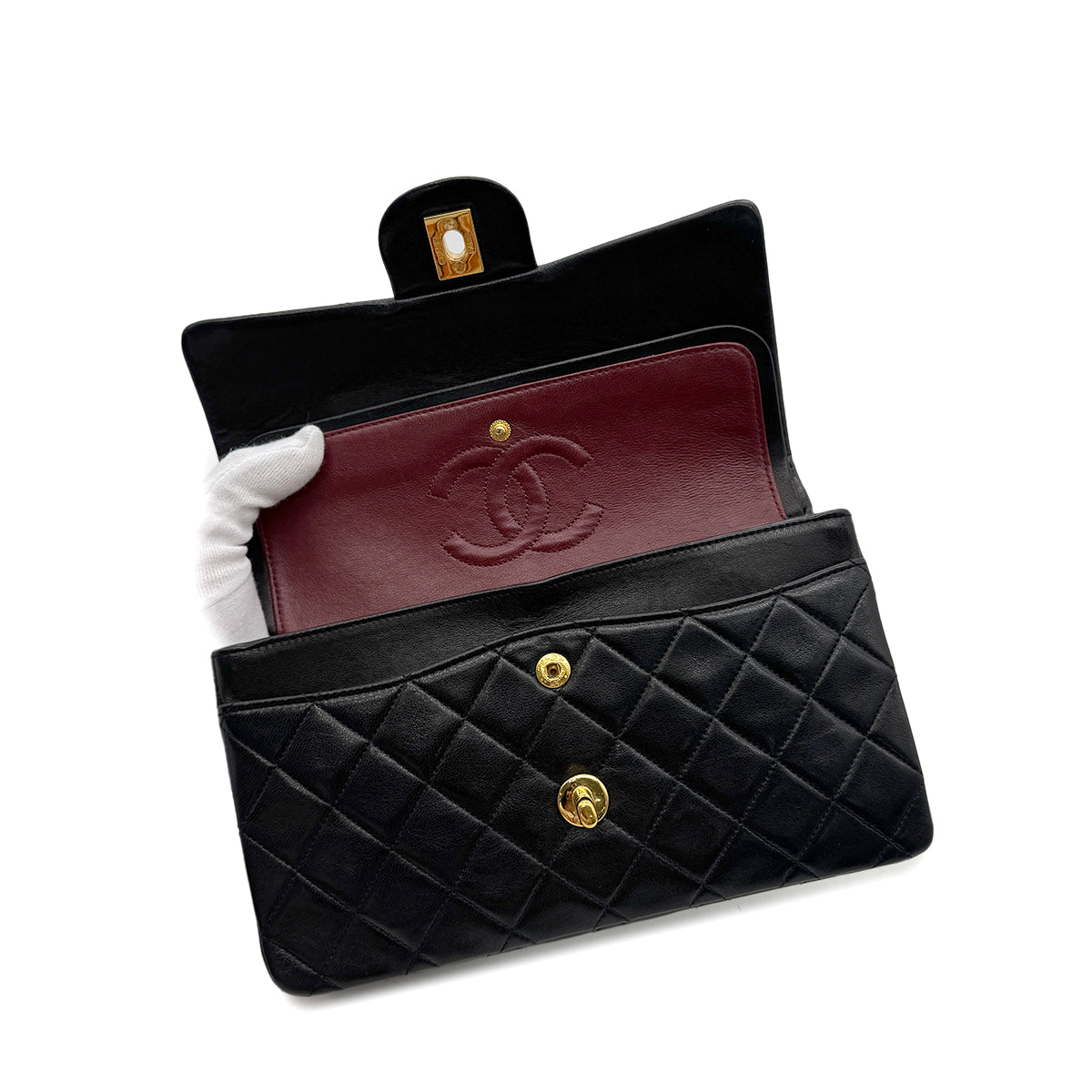 Luxury Promise Japan CHANEL VINTAGE CLASSIC FLAP SMALL CHAIN SHOULDER BAG BLACK LAMB SKIN 90294198