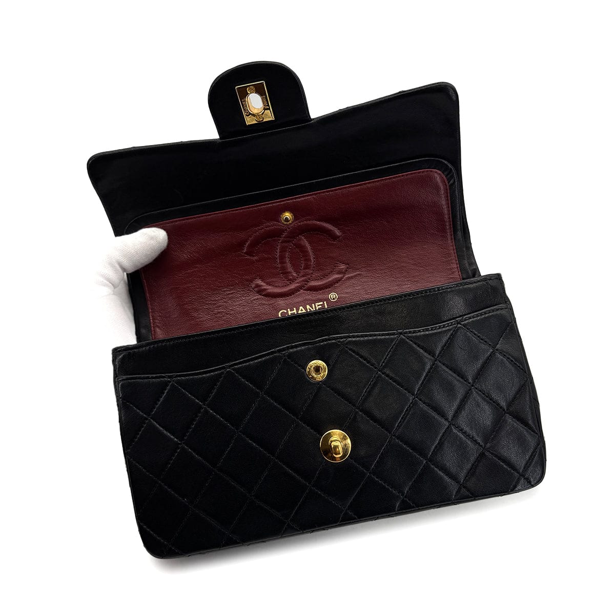 Luxury Promise Japan CHANEL VINTAGE CLASSIC FLAP SMALL CHAIN SHOULDER BAG BLACK LAMB SKIN 90308258