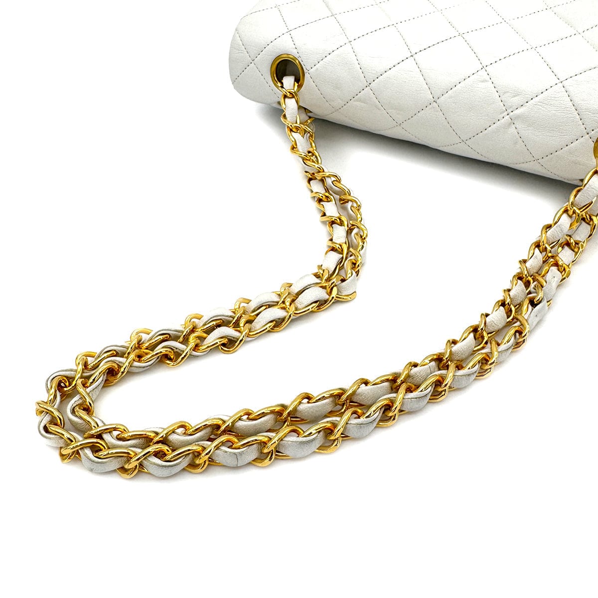 Luxury Promise Japan CHANEL VINTAGE CLASSIC FLAP SMALL CHAIN SHOULDER BAG WHITE LAMB SKIN 90273079