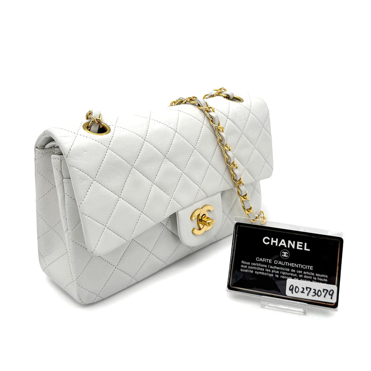 Luxury Promise Japan CHANEL VINTAGE CLASSIC FLAP SMALL CHAIN SHOULDER BAG WHITE LAMB SKIN 90273079