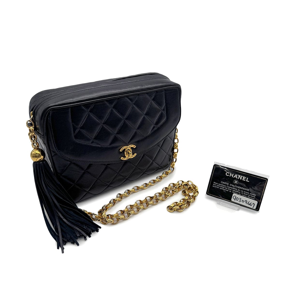 Luxury Promise Japan CHANEL VINTAGE COCO BALL MATELASSE BIJOU CHAIN SHOULDER BAG FRINGE NAVY LAMB SKIN 90309667