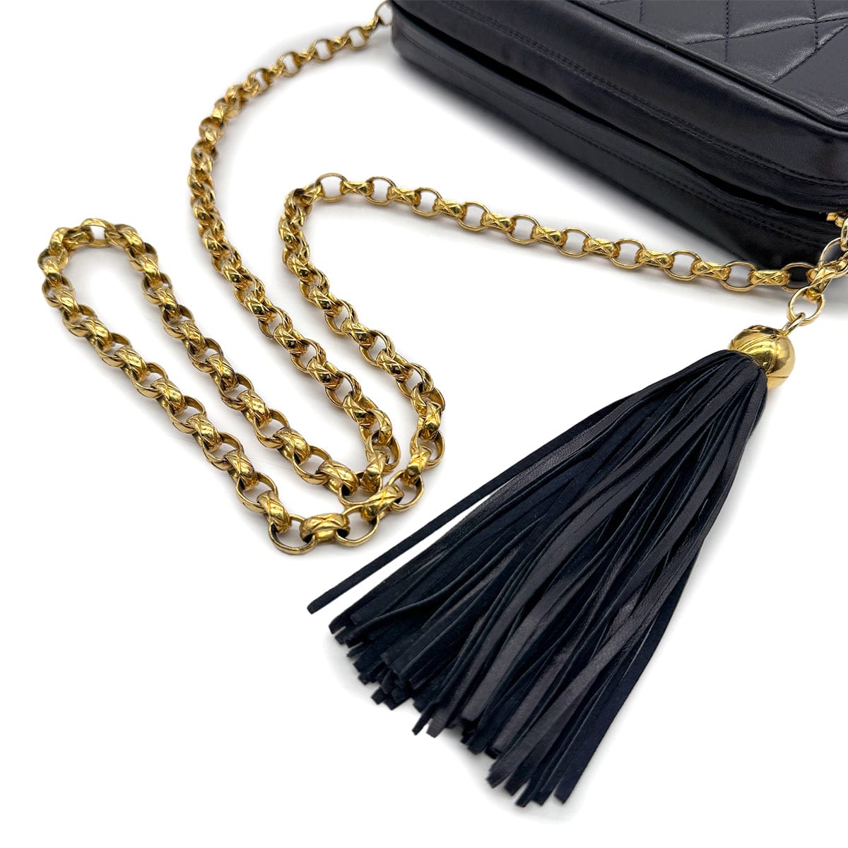 Luxury Promise Japan CHANEL VINTAGE COCO BALL MATELASSE BIJOU CHAIN SHOULDER BAG FRINGE NAVY LAMB SKIN 90309667