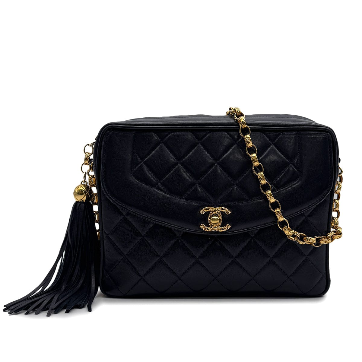 Luxury Promise Japan CHANEL VINTAGE COCO BALL MATELASSE BIJOU CHAIN SHOULDER BAG FRINGE NAVY LAMB SKIN 90309667