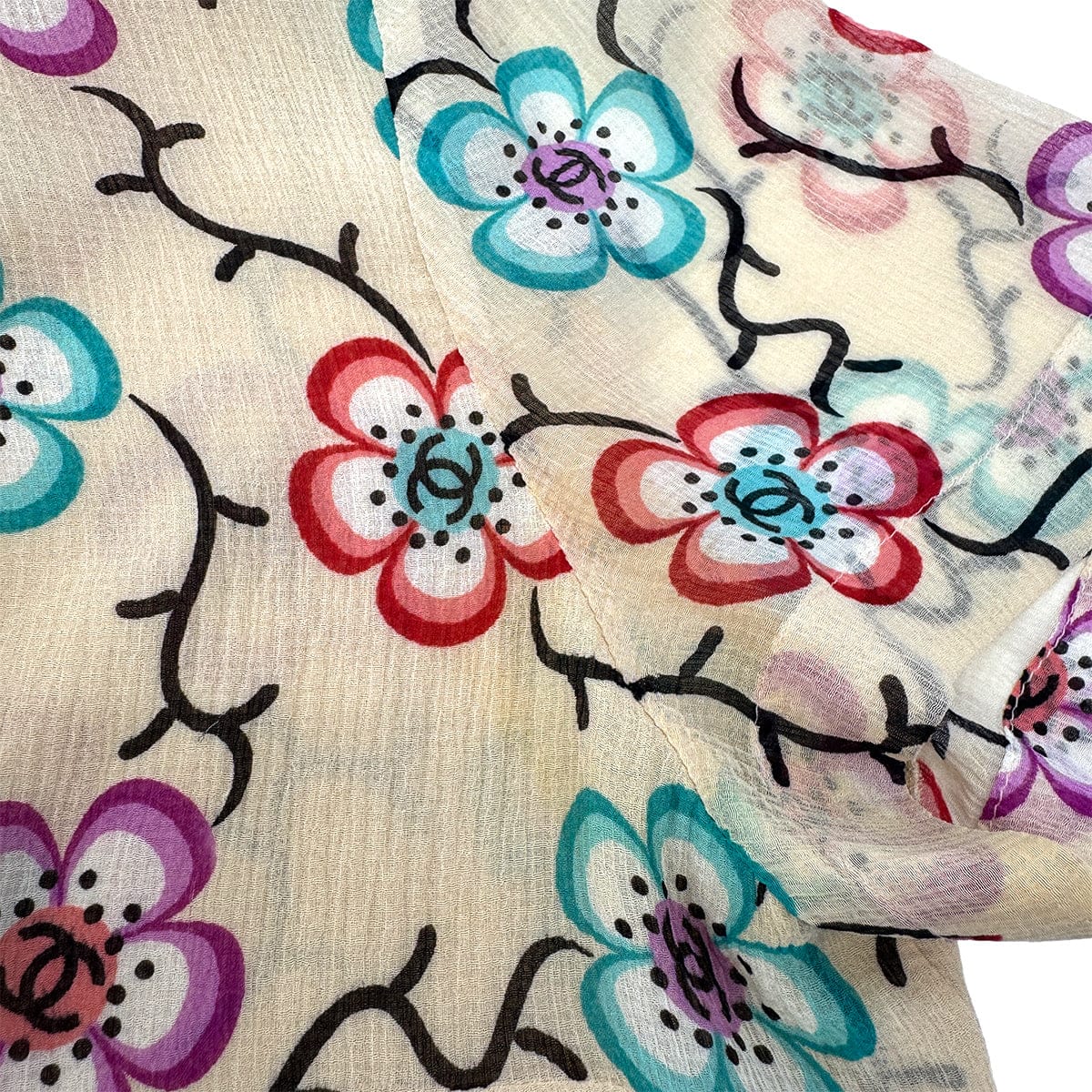 Luxury Promise Japan CHANEL VINTAGE COCO BUTTON CAMELLIA HALF SLEEVE TOPS BEIGE SILK 38 01S RTW 90286894