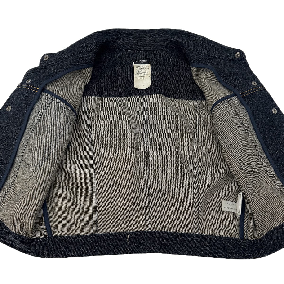 Luxury Promise Japan CHANEL VINTAGE COCO BUTTON DENIM SHORT JACKET NAVY COTTON 40 E97 RTW 90289573