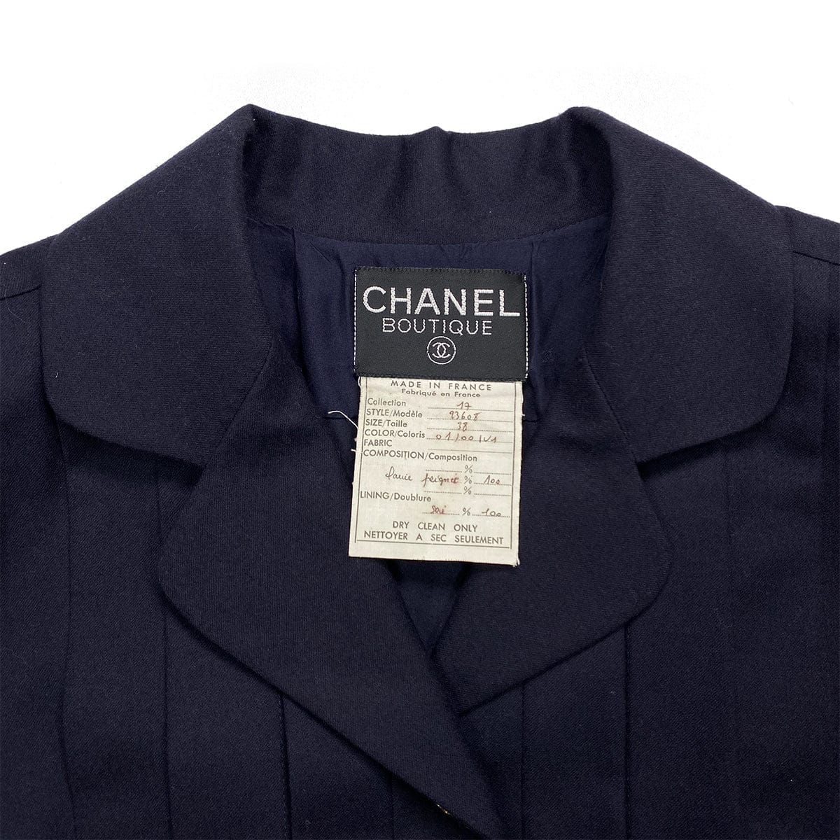 Luxury Promise Japan CHANEL VINTAGE COCO BUTTON DRESS NAVY WOOL 38 RTW 90284017