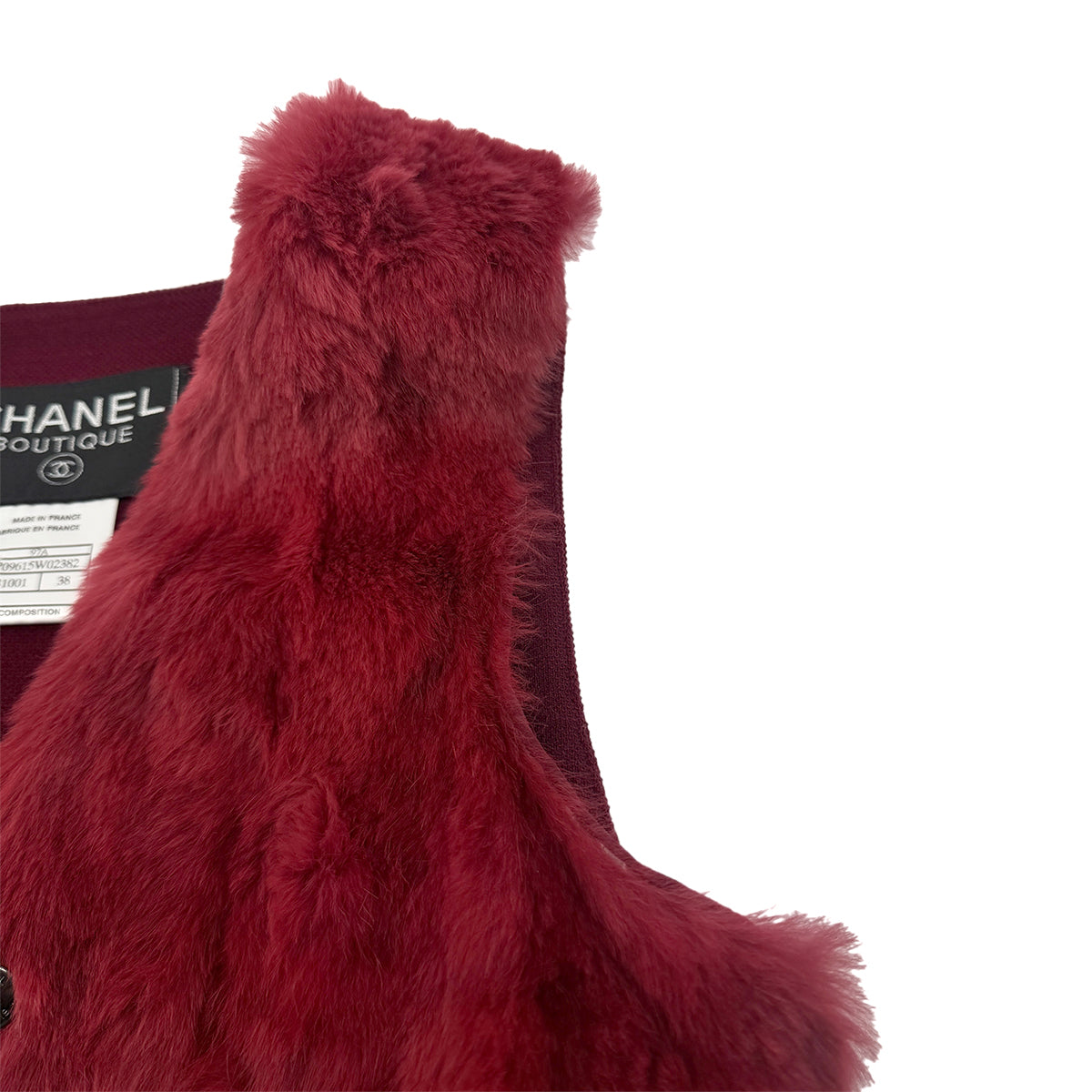 Luxury Promise Japan CHANEL VINTAGE COCO BUTTON FAR VEST GILET RED RABBIT 38 97A RTW 90292116