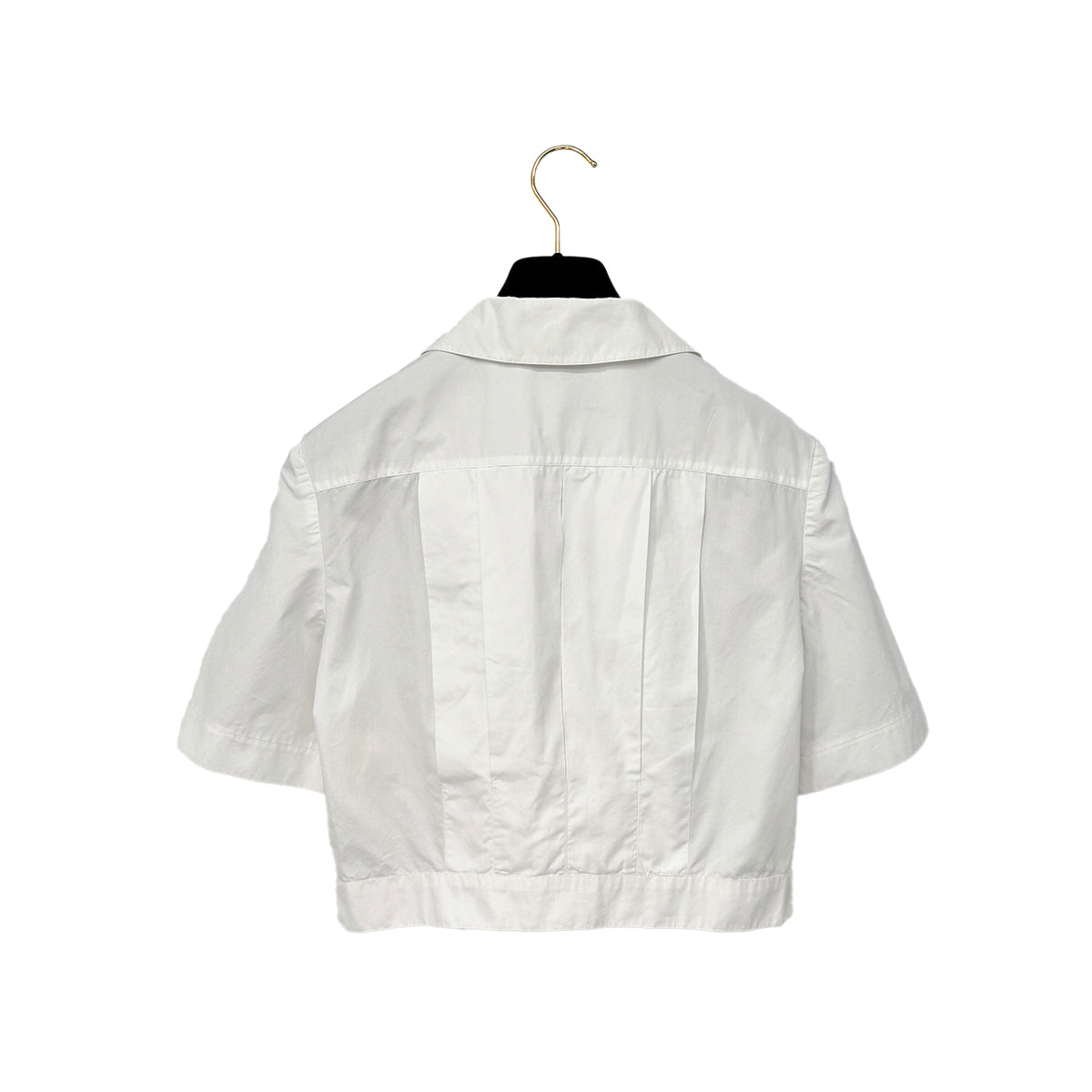 Luxury Promise Japan CHANEL VINTAGE COCO BUTTON FRONT SHORT SLEEVE BLOUSE WHITE GOLD COTTON RTW 90286880