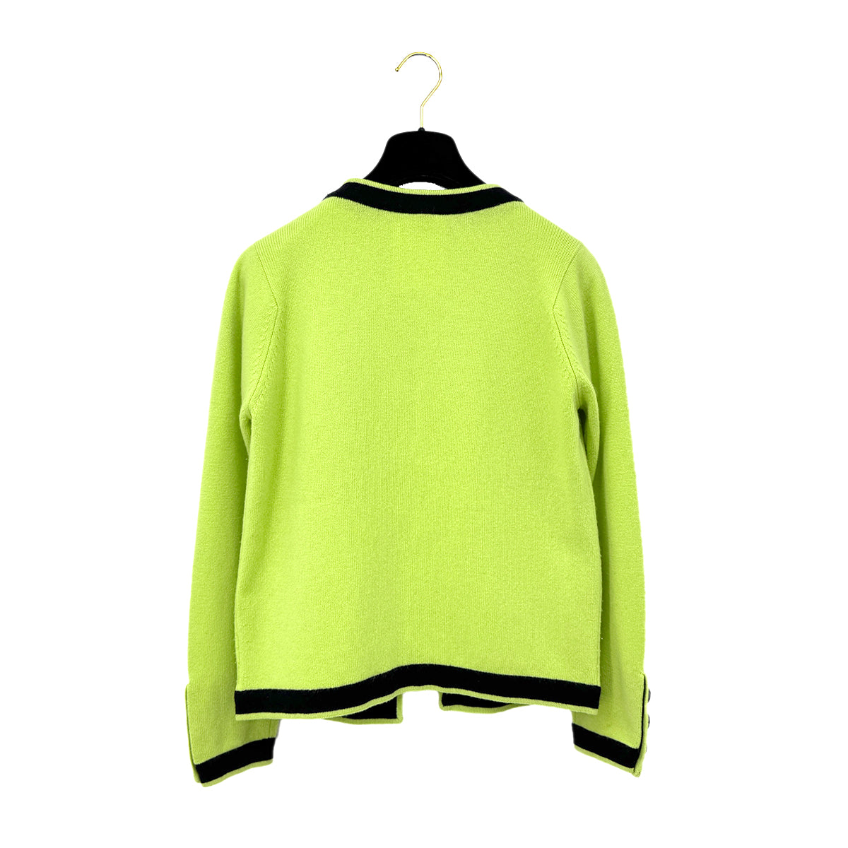 Luxury Promise Japan CHANEL VINTAGE COCO BUTTON KNIT TOPS CARDIGAN SET YELLOW BLACK CASHMERE 42 P04 RTW 90283633