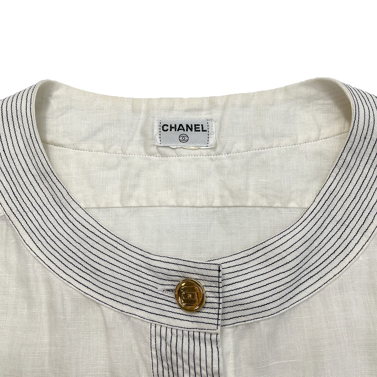 Luxury Promise Japan CHANEL VINTAGE COCO BUTTON SHORT SLEEVE SHIRT WHITE RTW 90288013