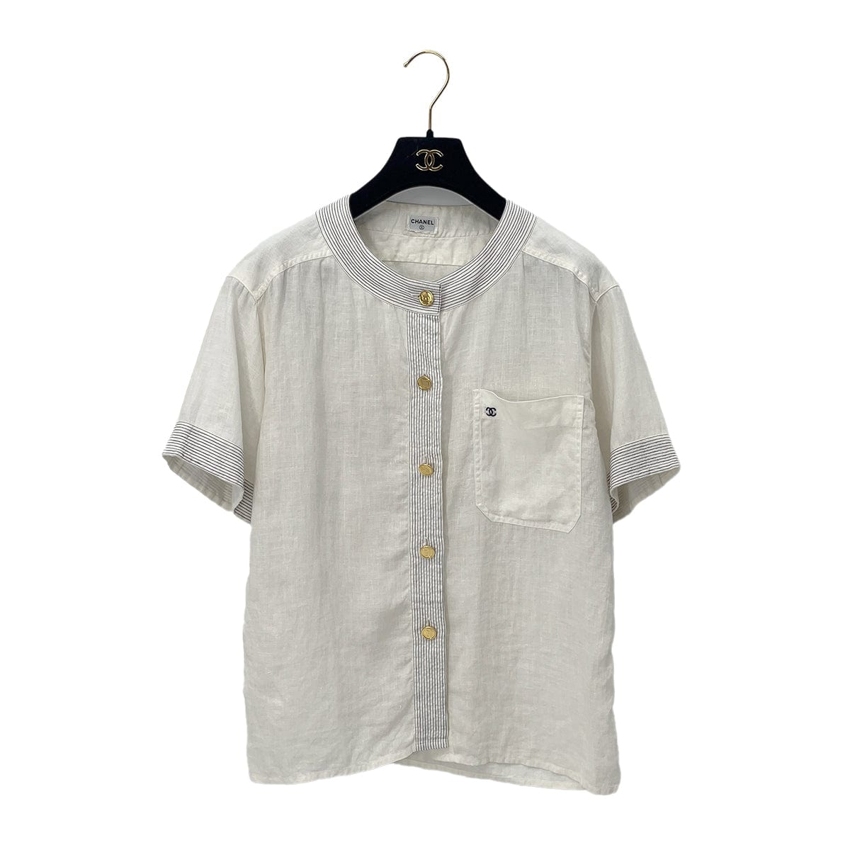 Luxury Promise Japan CHANEL VINTAGE COCO BUTTON SHORT SLEEVE SHIRT WHITE RTW 90288013