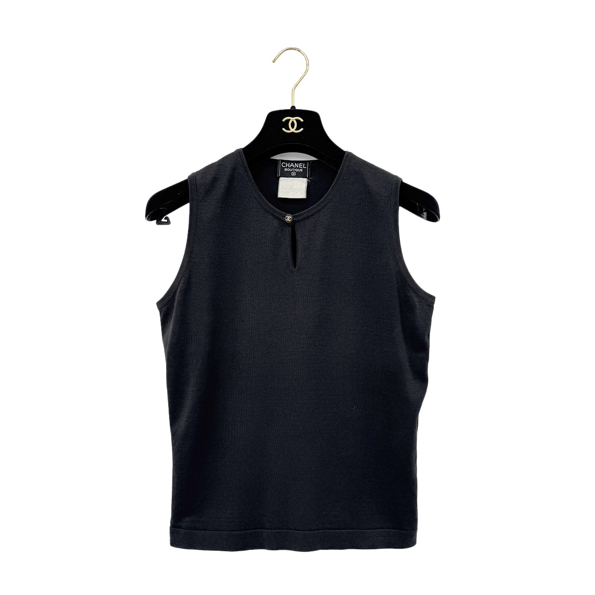 Luxury Promise Japan CHANEL VINTAGE COCO BUTTON SLEEVELESS TOPS BLACK RTW 38 97P RTW 90290318