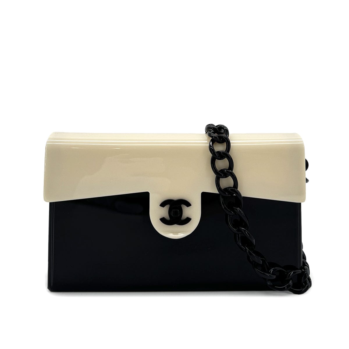 Luxury Promise Japan CHANEL VINTAGE COCOMARK BICOLOR CHAIN SHOULDER BAG BLACK WHITE PLASTIC 90284903