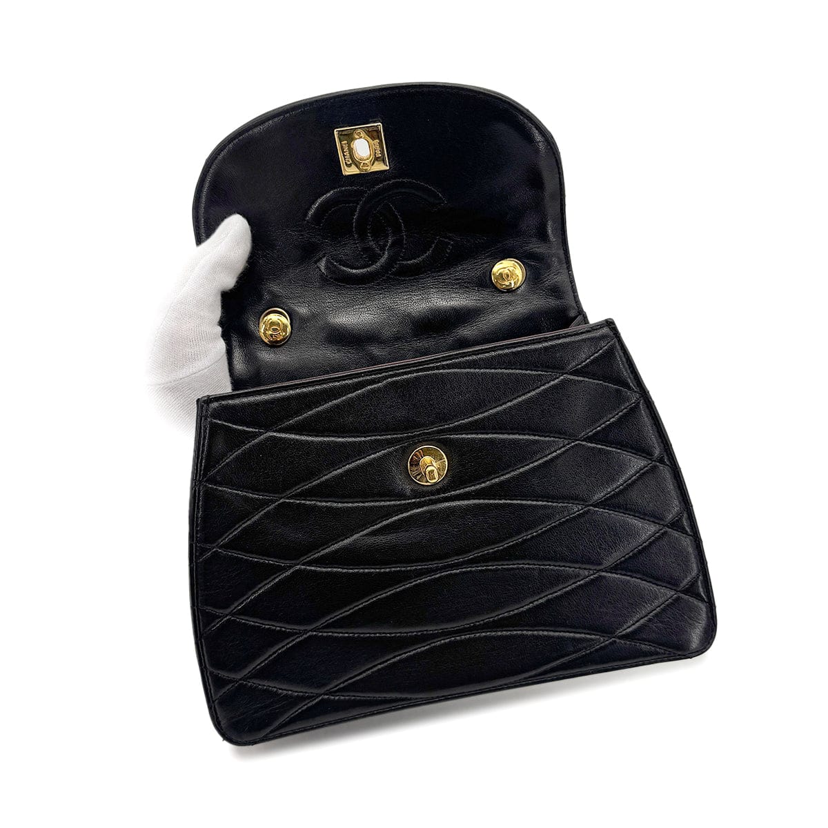 Luxury Promise Japan CHANEL VINTAGE COCOMARK CHAIN SHOULDER BAG BLACK LAMB SKIN 90275138