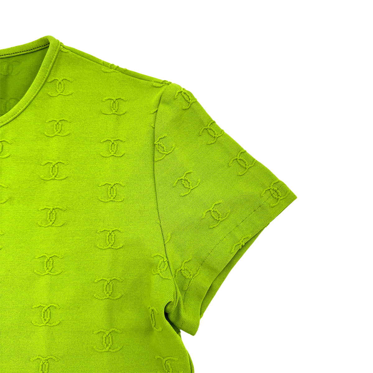 Luxury Promise Japan CHANEL VINTAGE COCOMARK HALF SLEEVE SHORT TOPS GREEN NYLON 38 97P RTW 90299119