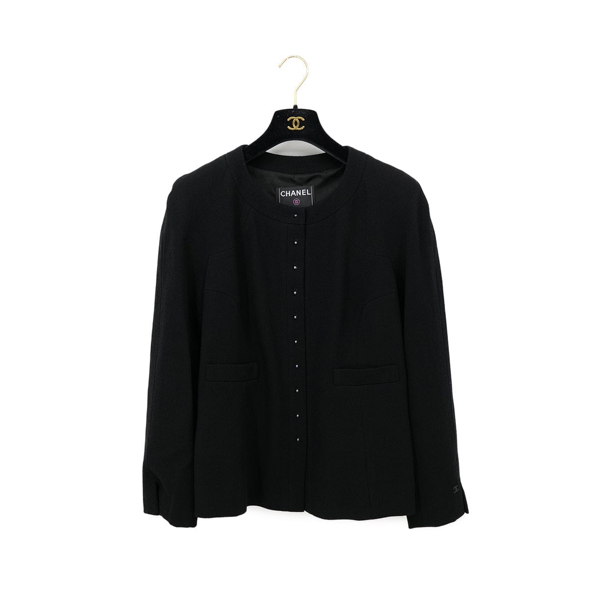 Luxury Promise Japan CHANEL VINTAGE COCOMARK JACKET BLACK WOOL 44 02A RTW 90308381