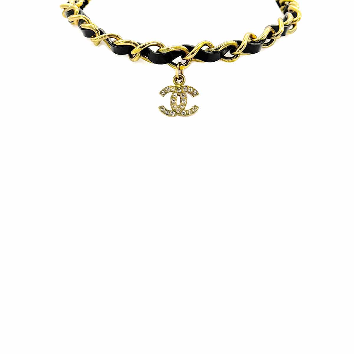 Luxury Promise Japan CHANEL VINTAGE COCOMARK RHINESTONE CHAIN NECKLACE LEATHER ACCESSORY 95P 90290304