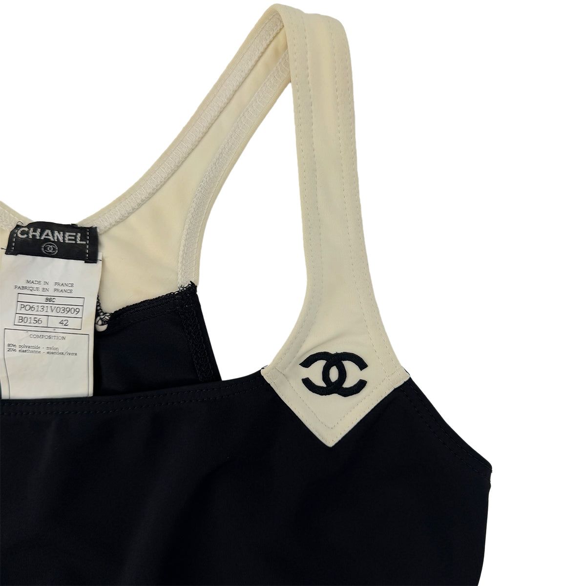 Luxury Promise Japan CHANEL VINTAGE COCOMARK SLEEVELESS DRESS BLACK WHITE NYLON 42 96C RTW 90290319